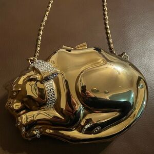 Rare 80s Sasha NY Gold Lion clutch with strap